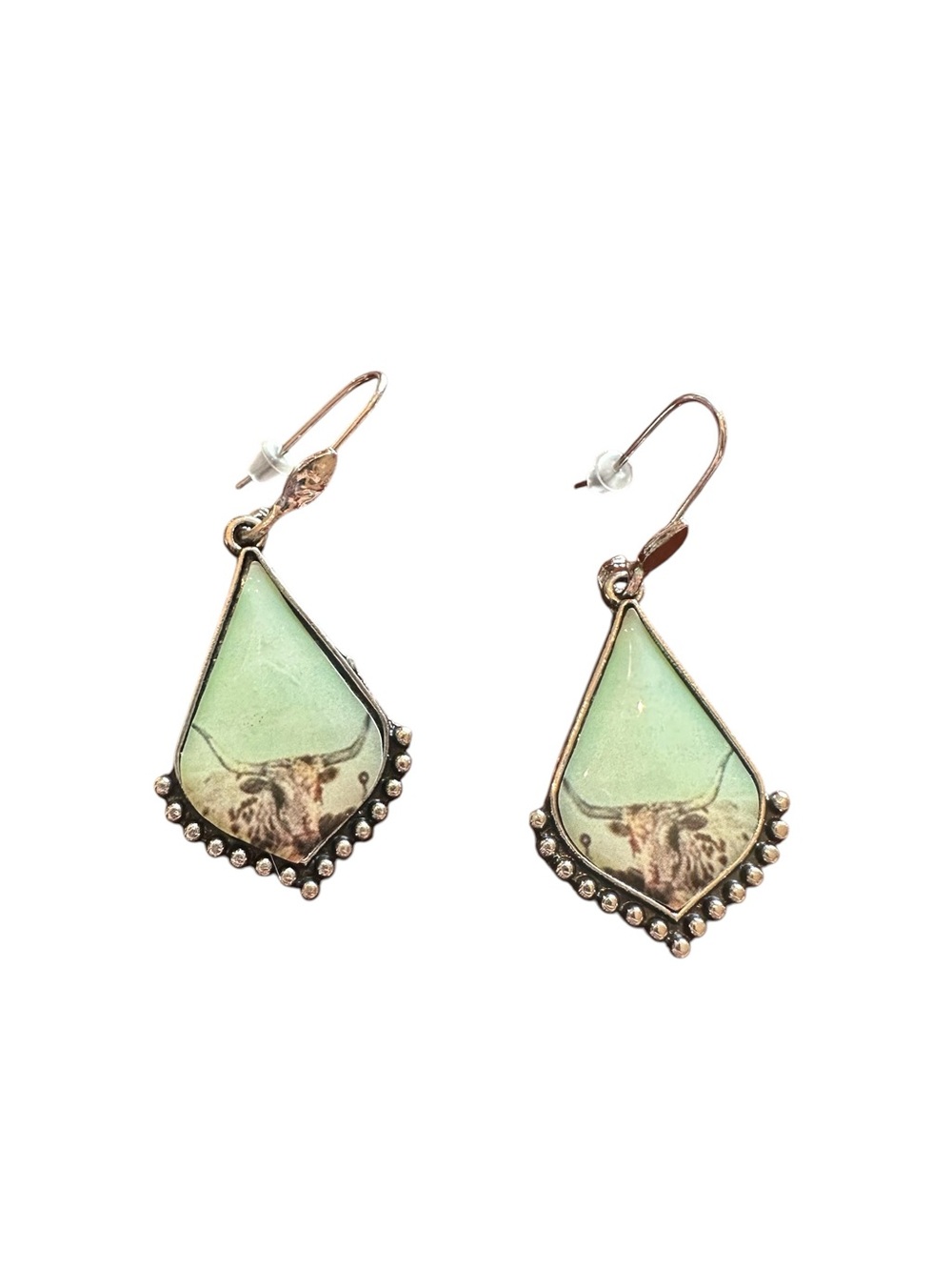 Abstract Boho Cow Print Resin and Silver Drop Earrings